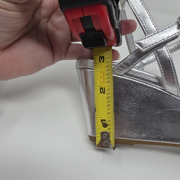 Womens Size 8.5 Silver Rhinestone Square Open Toe Strappy Wedge Sandals Elegant - Picture 10 of 10